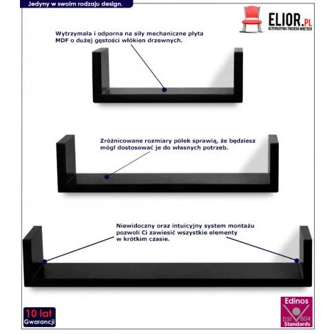 Fotografia Zestaw funkcjonalnych półek ściennych Dunan 4X - czarny z kategorii Półki ścienne