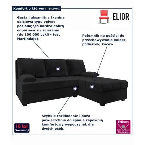 Czarny narożnik z pojemnikiem na pościel Montiero