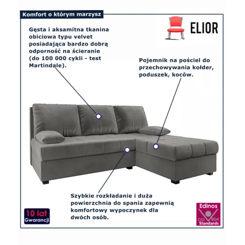 Jasnoszary narożnik z pojemnikiem Montiero