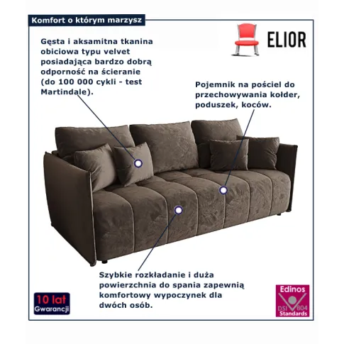 Brązowa sofa tapicerowana welurem Meralio