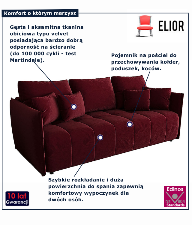 Tapicerowany rozkładany narożnik w kolorze czerwonym Meralio