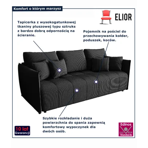 Czarna sofa z pojemnikiem na pościel Meralio 4X