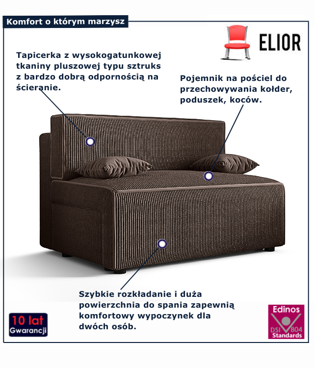 Tapicerowana rozkładana sofa w kolorze brązowym Lunarox