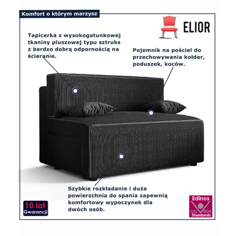 Czarna sztruksowa sofa Lunarox