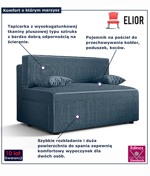 Tapicerowana rozkładana sofa w kolorze niebieskim Lunarox