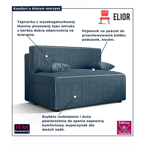 Niebieska sztruksowa sofa rozkładana Lunarox