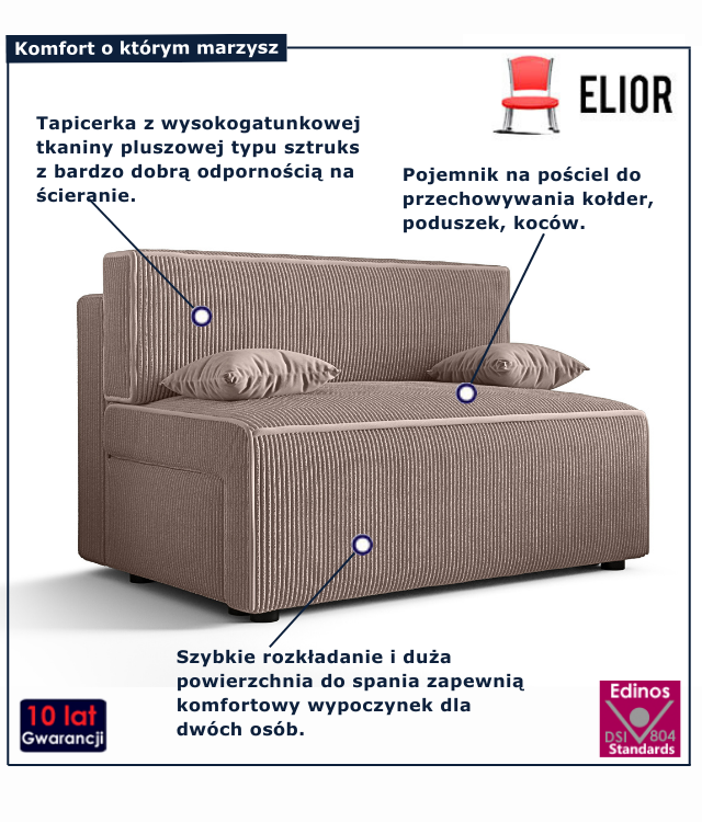 Tapicerowana rozkładana sofa w kolorze różowym Lunarox
