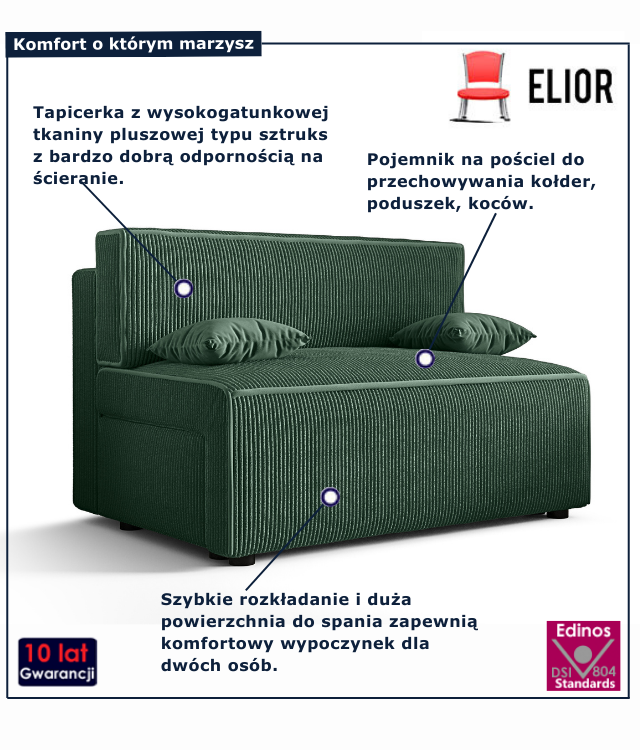 Tapicerowana rozkładana sofa w kolorze ciemnozielonym Lunarox