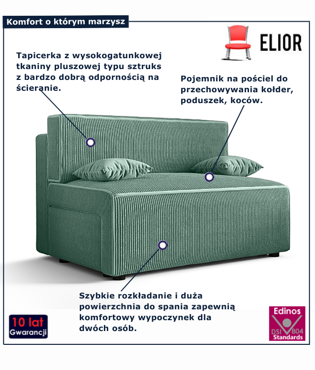 Tapicerowana rozkładana sofa w kolorze miętowym Lunarox