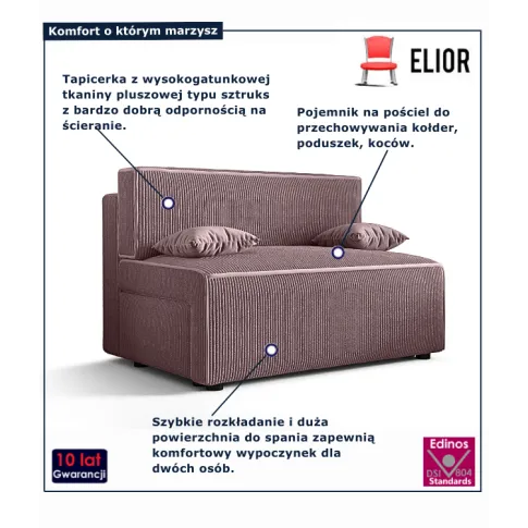 Różowa tapicerowana sztruksem sofa Lunarox