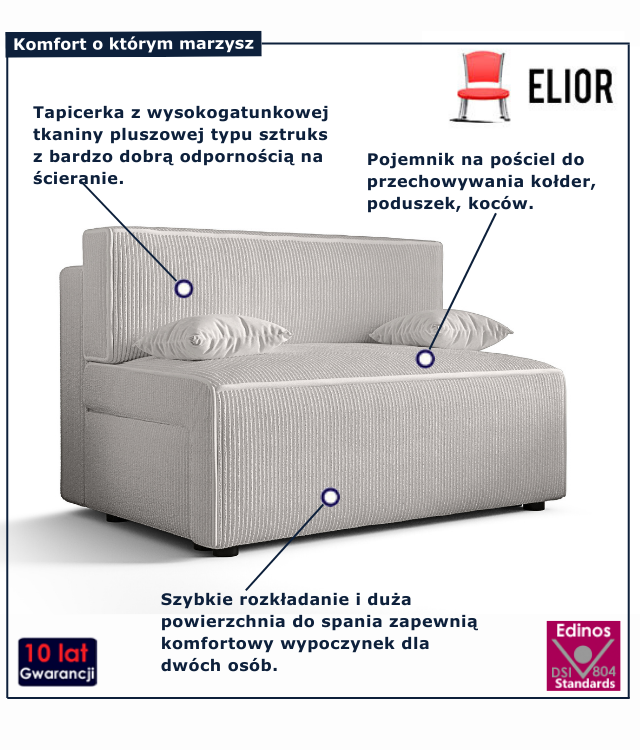 Tapicerowana rozkładana sofa w kolorze białym Lunarox