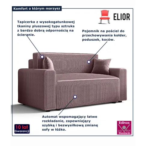 Różowa sofa sztruksowa Tivaro