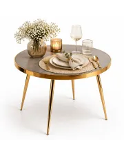 Szklany okrągły stół w stylu glamour szary marmur + złoty - Refli w sklepie Edinos.pl