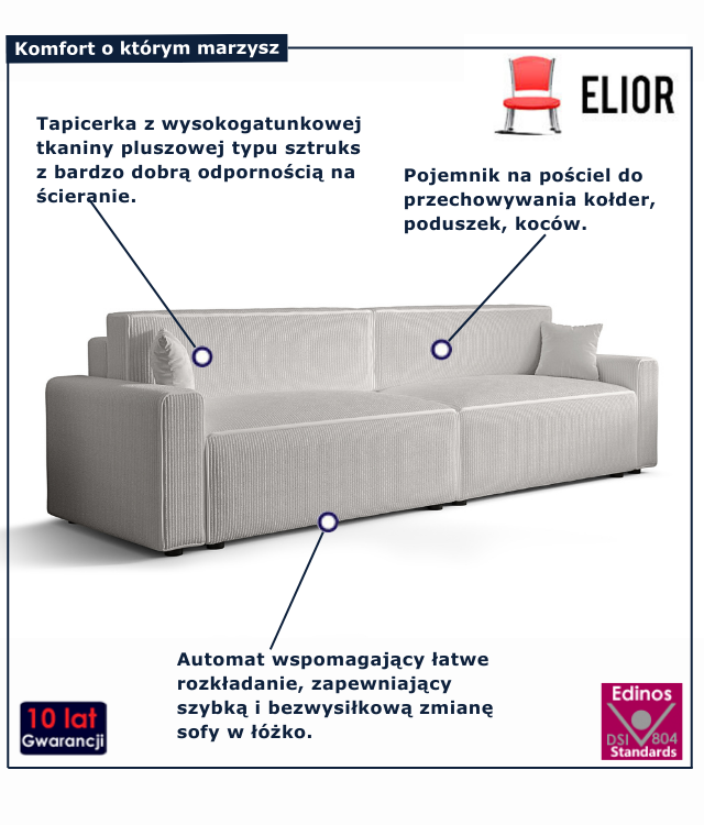 Tapicerowana rozkładana sofa w kolorze białym Almoria