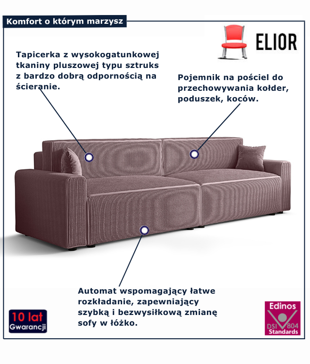 Tapicerowana rozkładana sofa w kolorze różowym Almoria