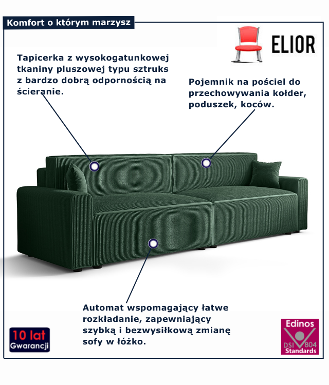 Tapicerowana rozkładana sofa w kolorze zielonym Almoria