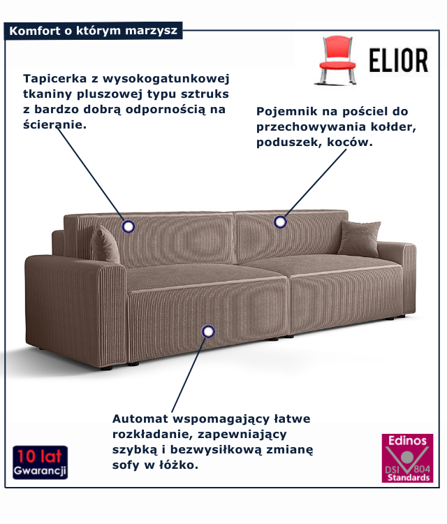 Tapicerowana rozkładana sofa w kolorze jasnoróżowym Almoria