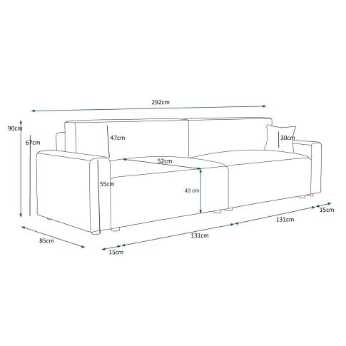 Wymiary tapicerowanej sofy Almoria