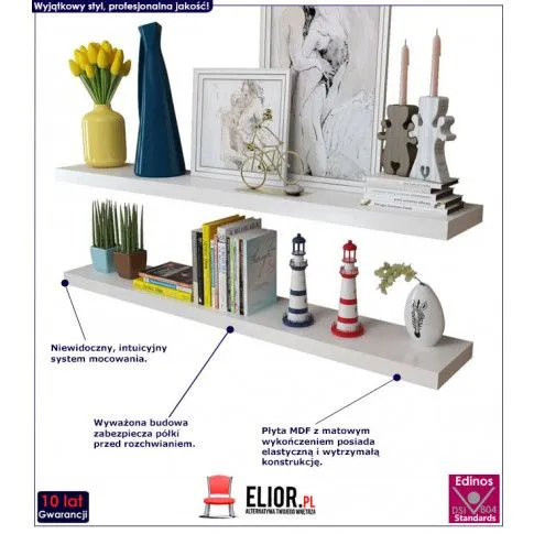 Szczegółowe zdjęcie nr 6 produktu Zestaw nowoczesnych półek ściennych Akra 5X - biały