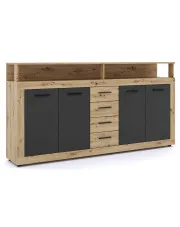 Komoda z 4 szufladami dąb artisan + czarny 190cm - Dofo w sklepie Edinos.pl