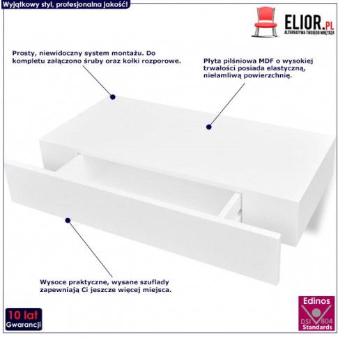 Szczegółowe zdjęcie nr 7 produktu Zestaw półek ściennych z szufladami Pilon - biały
