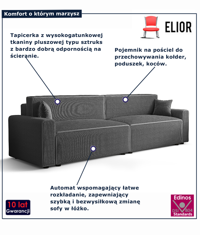 Tapicerowana rozkładana sofa w kolorze ciemnoszarym Almoria