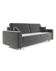 Szara welurowa sofa rozkładana z pojemnikiem  - Taloria w sklepie Edinos.pl