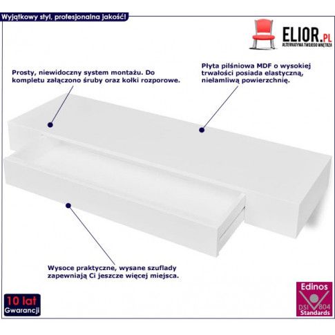 Szczegółowe zdjęcie nr 7 produktu Zestaw półek ściennych z szufladami Pilon 2X - biały