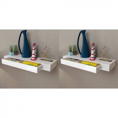 Fotografia Zestaw półek ściennych z szufladami Pilon 2X - biały z kategorii Półki ścienne