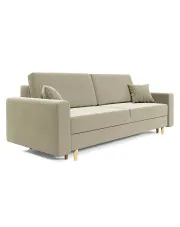 Kremowa welurowa sofa rozkładana na nóżkach - Taloria w sklepie Edinos.pl