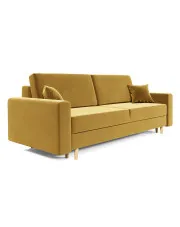 Musztardowa welurowa sofa rozkładana - Taloria w sklepie Edinos.pl