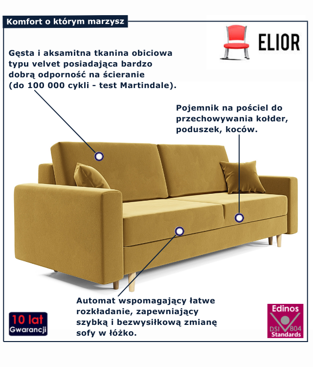 Tapicerowana rozkładana sofa w kolorze musztardowym Taloria