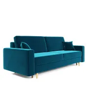 Niebieska welurowa sofa z pojemnikiem i funkcją spania - Taloria w sklepie Edinos.pl