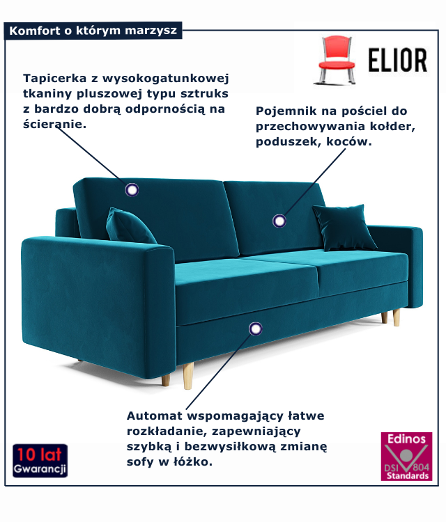 Tapicerowana rozkładana sofa w kolorze niebieski Taloria