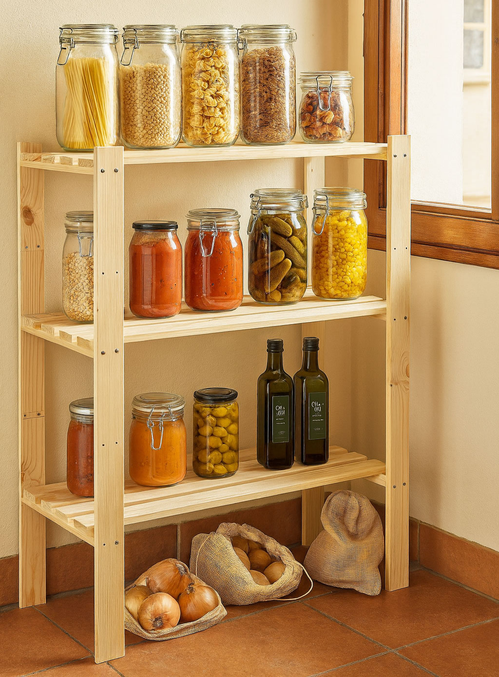 Wizualizacja ragału drewnianego do spiżarni piwnicy Roots