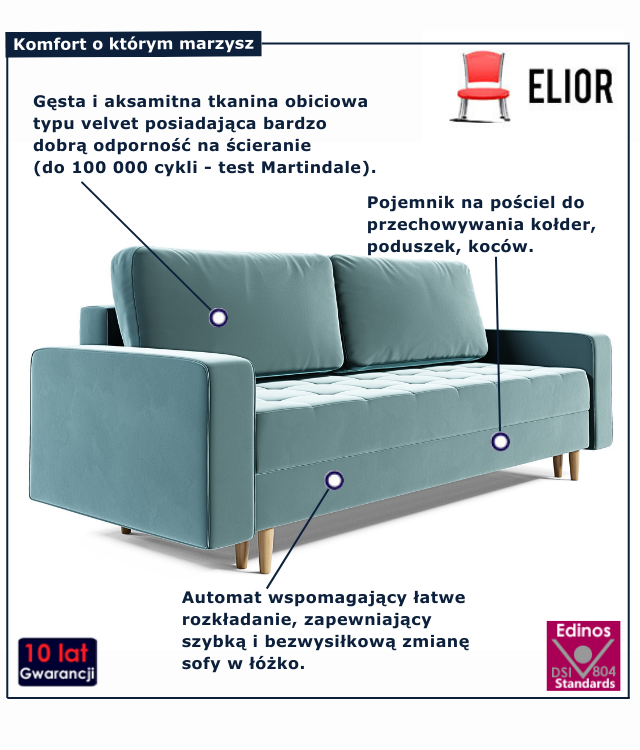 Sofa tapicerowana w kolorze błękitnym Eralis