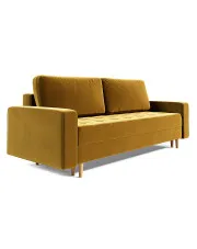Musztardowa welurowa sofa rozkładana - Eralis w sklepie Edinos.pl