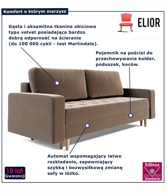 Sofa tapicerowana w kolorze brązowym Eralis