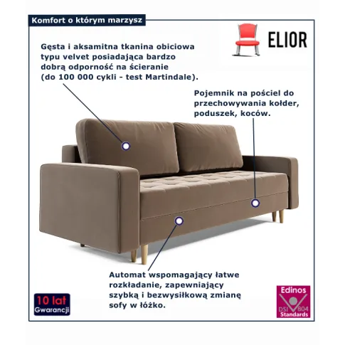 Rozkładana sofa Eralis brązowa