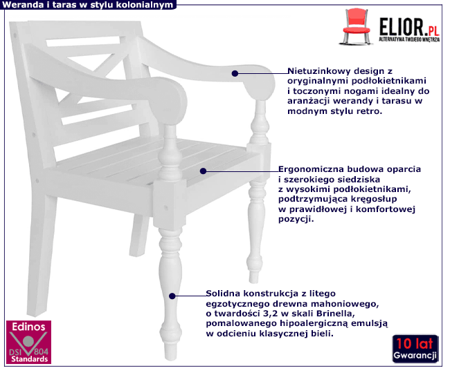 Mahoniowe białe krzesła w stylu kolonialnym Lagis