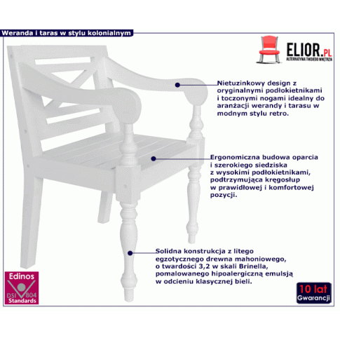 Fotografia Mahoniowe krzesła tarasowe Amarillo 2 szt - białe z kategorii Krzesła ogrodowe
