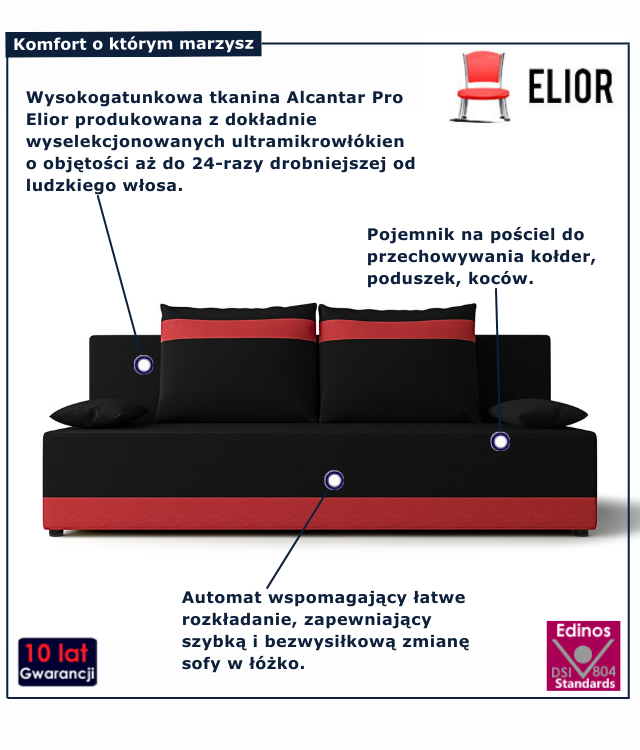 Sofa tapicerowana w kolorze czarnym Rivare