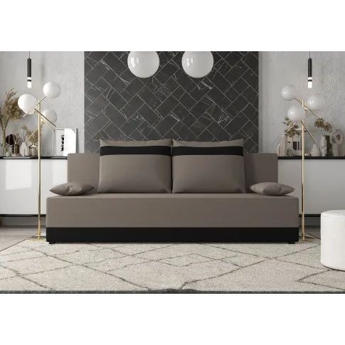 Wizualizacja wnętrza z brązowo-czarną sofą Rivare