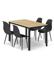 Dębowy stół z 4 czarnymi krzesłami - Renox 3X w sklepie Edinos.pl