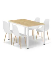 Zestaw stół z krzesłami biały + dąb - Renox 4X w sklepie Edinos.pl