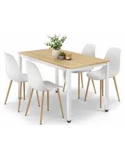 Zestaw stół z krzesłami biały + dąb - Renox 4X w sklepie Edinos.pl
