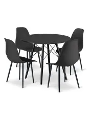 Okrągły czarny stół z 4 krzesłami - Duto 3X w sklepie Edinos.pl