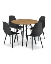 Okrągły nowoczesny stół z 4 czarnymi krzesłami - Duto 3X w sklepie Edinos.pl