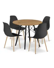 Okrągły nowoczesny stół z 4 bukowymi krzesłami - Duto 4X w sklepie Edinos.pl