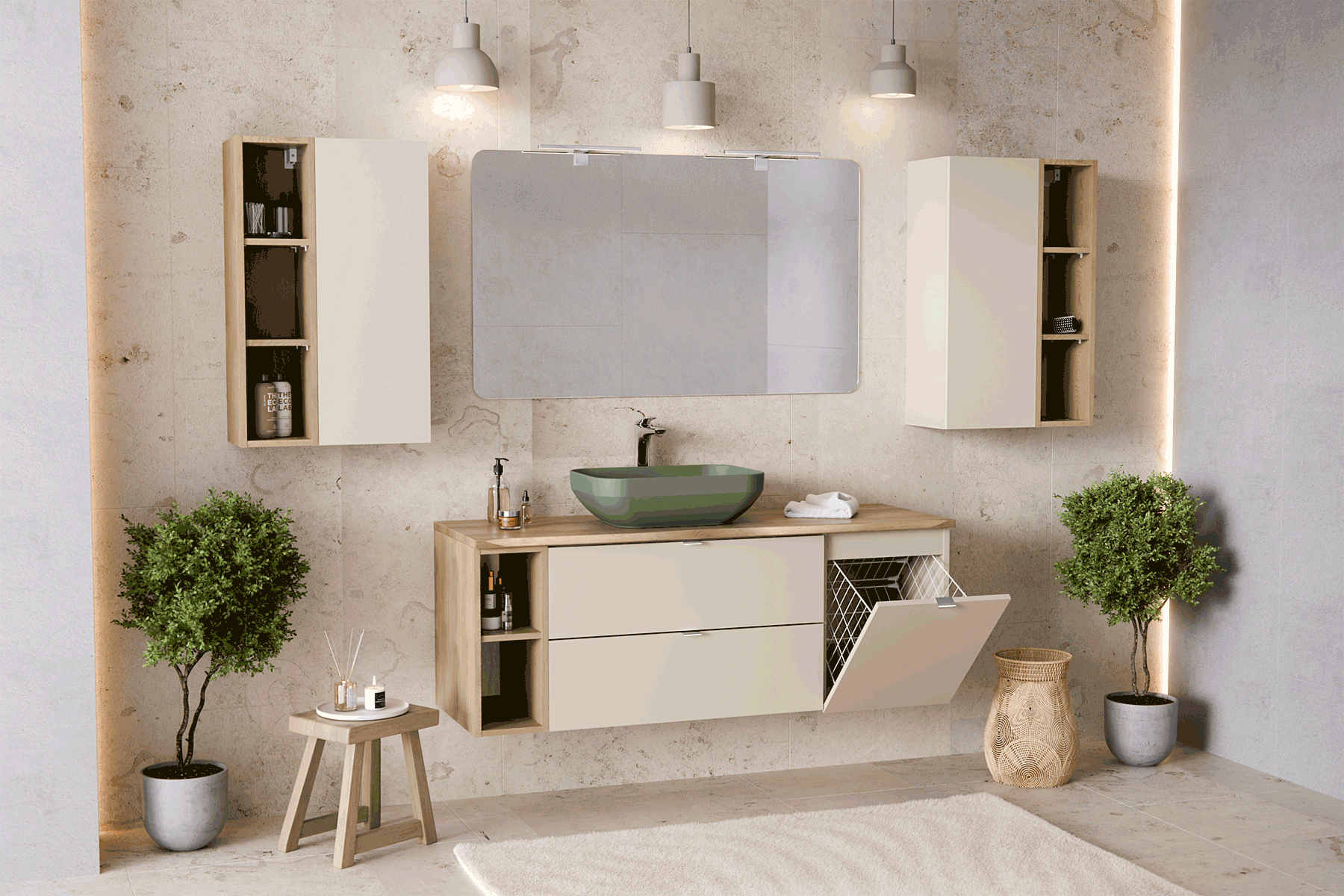 Nowoczesny zestaw mebli łazienkowych podwieszanych Belvani 